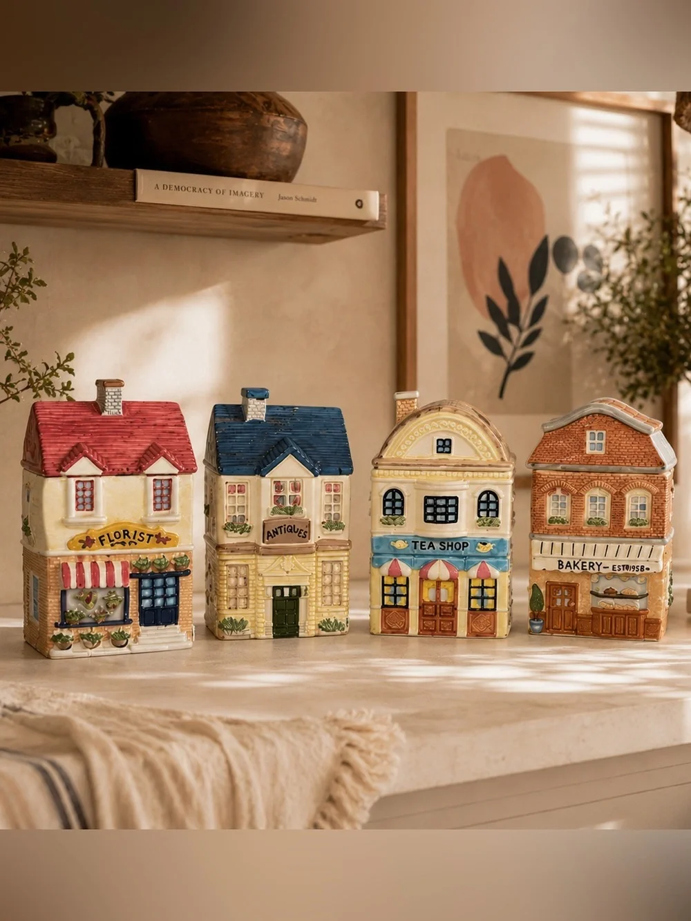 Vintage Ceramic Bakery Cookie Jar Village House Canister Cottagecore Kitchen 10”